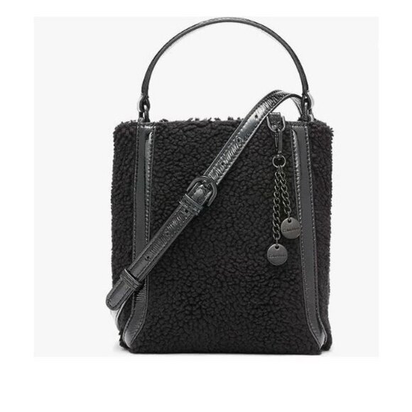 CALVIN KLEIN Astatine sherpa and patent leather top handle mini crossbody -Black